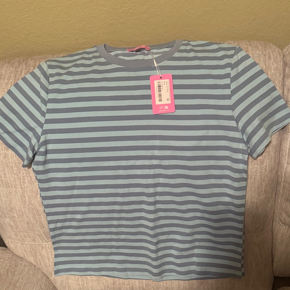 Edikted Blue Striped Short Sleeve Tee